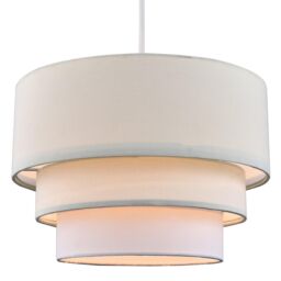 Happy Homewares Contemporary Round Triple Tier Cotton Fabric Pendant Light Shade in Cream - Size: 12 inches
