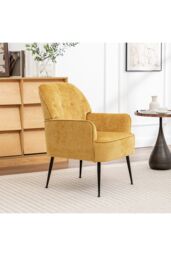 Living and Home Modern Chenille Upholstered Leisure Chair in Tan - thumbnail 3