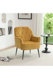 Living and Home Modern Chenille Upholstered Leisure Chair in Tan - thumbnail 2