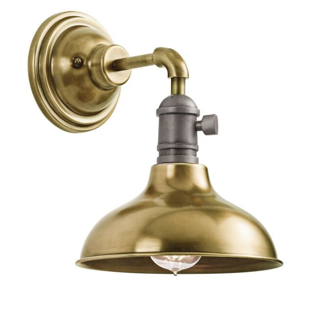 Loops Wall Light Retro Industrial Wide Bell Downlighter Shade Brass LED E27 60W in Metallics