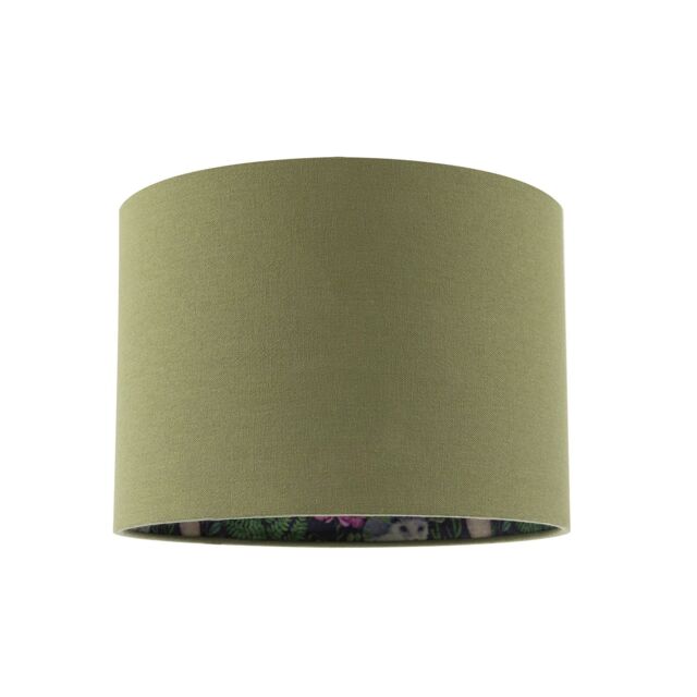 Happy Homewares Woodland Animals & Forest Drum Lamp Shade with Olive Green Linen - Size: 10 inches - image 1