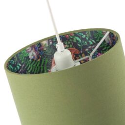Happy Homewares Woodland Animals & Forest Drum Lamp Shade with Olive Green Linen - Size: 10 inches - thumbnail 4