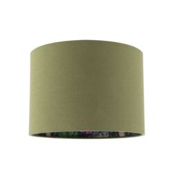 Happy Homewares Woodland Animals & Forest Drum Lamp Shade with Olive Green Linen - Size: 10 inches