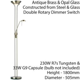 Loops Mother & Child Floor Lamp Antique Brass 1.8m Twin Light Dimmer Flexible Reading in Metallics - thumbnail 2