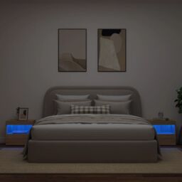 Berkfield Home Bedside Cabinets with LED Lights 2 pcs Sonoma Oak 50x40x45 cm in Brown - Size: 50 x 40 x 45 cm - thumbnail 4