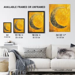 "Artery8 Crescent Moon Orange Gold Moonlight Tassels Wall Art Print in Yellow - Size: W24"" x H32""" - thumbnail 3