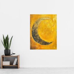 "Artery8 Crescent Moon Orange Gold Moonlight Tassels Wall Art Print in Yellow - Size: W24"" x H32""" - thumbnail 4