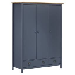 Berkfield Home Modern 3-Door Wardrobe Hill Grey 127x50x170 cm Solid Pine Wood in Dark Navy - Size: 127 x 50 x 170 cm - thumbnail 3