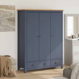 Berkfield Home Modern 3-Door Wardrobe Hill Grey 127x50x170 cm Solid Pine Wood in Dark Navy - Size: 127 x 50 x 170 cm - thumbnail 2