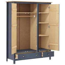 Berkfield Home Modern 3-Door Wardrobe Hill Grey 127x50x170 cm Solid Pine Wood in Dark Navy - Size: 127 x 50 x 170 cm - thumbnail 4
