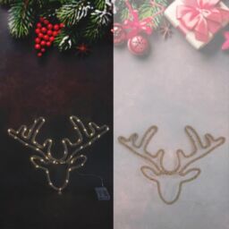 Shatchi Christmas Stag Reindeer Head Silhouette LED Hemp Rope Lights Xmas Decoration Battery Operated Holiday Garden Home Wall Roo in Brown - thumbnail 6