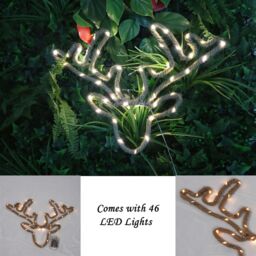 Shatchi Christmas Stag Reindeer Head Silhouette LED Hemp Rope Lights Xmas Decoration Battery Operated Holiday Garden Home Wall Roo in Brown - thumbnail 4