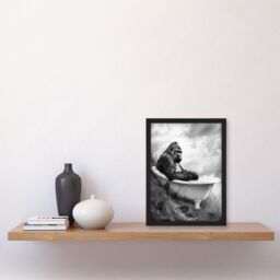 "Artery8 Gorilla Bubble Bath Bathtub Black White Surreal Framed Art Print in Grey - Size: W12"" x H16""" - thumbnail 4