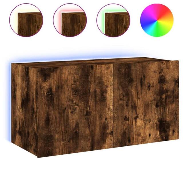 Berkfield Home TV Wall Cabinet with LED Lights Smoked Oak 80x35x41 cm in Brown - Size: 80 x 35 x 41 cm - image 1