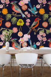 Origin Murals Floral Birds Wall Mural in Indigo - Size: W350 cm x H280 cm - thumbnail 1