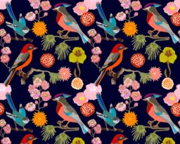 Origin Murals Floral Birds Wall Mural in Indigo - Size: W350 cm x H280 cm - thumbnail 3
