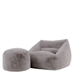 icon Natalia Bean Bag Armchair & Round Footstool, Rabbit Faux Fur Light Grey - Size: Medium - thumbnail 3