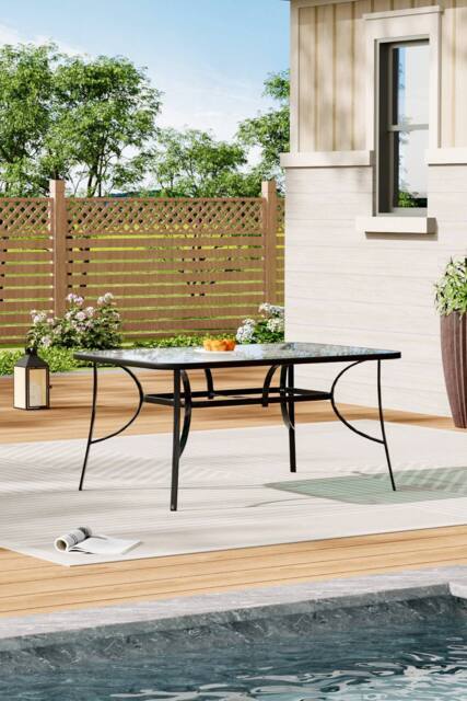 Living and Home Tempered Glass Steel Outdoor Garden Dining Table in Black - image 1