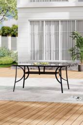 Living and Home Tempered Glass Steel Outdoor Garden Dining Table in Black - thumbnail 2