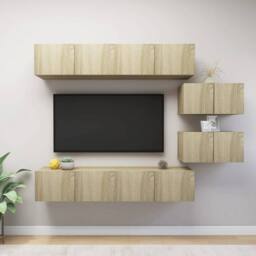 Berkfield Home 6 Piece TV Cabinet Set Sonoma Oak Engineered Wood in Light Tan - thumbnail 2