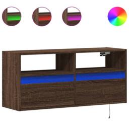Berkfield Home TV Wall Cabinet with LED Lights Brown Oak 100x31x45 cm - Size: 100 x 31 x 45 cm - thumbnail 3