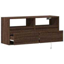 Berkfield Home TV Wall Cabinet with LED Lights Brown Oak 100x31x45 cm - Size: 100 x 31 x 45 cm - thumbnail 9