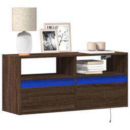Berkfield Home TV Wall Cabinet with LED Lights Brown Oak 100x31x45 cm - Size: 100 x 31 x 45 cm - thumbnail 2