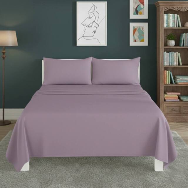 Snug City Easy Care Flat Bed Sheet Polycotton Durable Low Maintenance Bedding in Lilac - Size: King - image 1