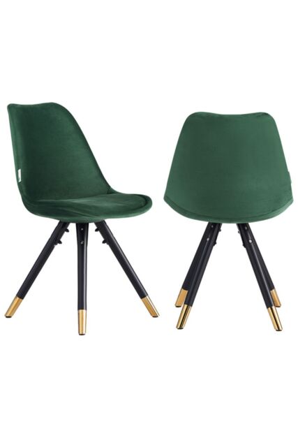 Life Interiors Set of 2 Sofia Ergonomic Modern Dining Chairs Upholstered in Velvet, Metal Legs with Gold End Caps in Green - image 1