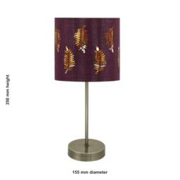 First Choice Lighting Set of 2 Antique Brass Stick Table Lamps with Burgundy Fern Shades in Bronze - thumbnail 6
