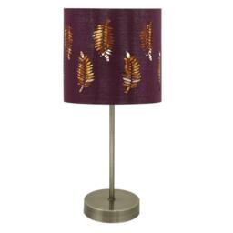 First Choice Lighting Set of 2 Antique Brass Stick Table Lamps with Burgundy Fern Shades in Bronze - thumbnail 4