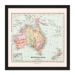 "Artery8 Wall Art Print Map Sampson Australasia Australia Fiji Square Framed Picture 16X16 Inch in Black - Size: W16"" x H16""" - thumbnail 1