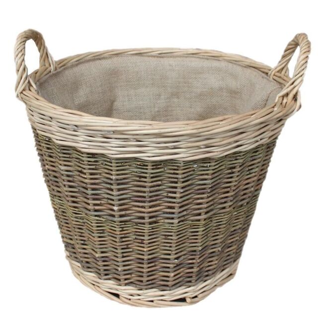 Red Hamper Wicker Unpeeled Hessian Lined Log Basket in Brown - image 1