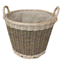 Red Hamper Wicker Unpeeled Hessian Lined Log Basket in Brown - thumbnail 1