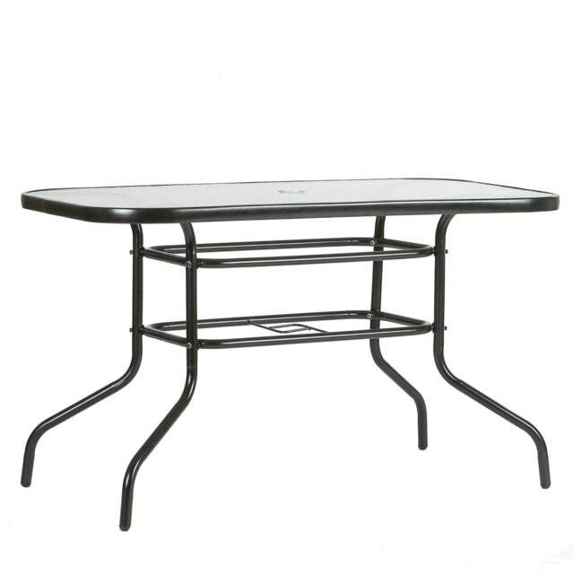 Harbour Housewares Metal Glass Top Garden Table 120cm x 70cm Black - Size: 120 cm x 70 cm