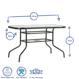 Harbour Housewares Metal Glass Top Garden Table 120cm x 70cm Black - Size: 120 cm x 70 cm - thumbnail 3