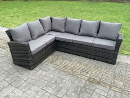 Fimous 8 Seater High Back Rattan Adjustable Rising Lifting Dining Table Corner Sofa Set Garden Furniture Set Left Hand in Dark Grey - thumbnail 4
