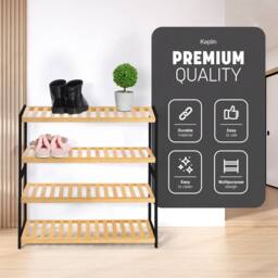 Keplin 4-Tier Bamboo Shoe Rack - Wooden Shoe Organiser with Large Capacity in Natural - thumbnail 3