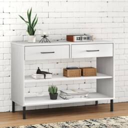 Berkfield Home Console Cabinet with Metal Legs White Solid Wood Pine OSLO
