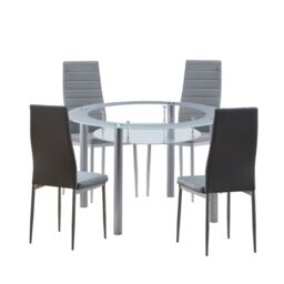 Comfy Living Ltd 5 Piece Glass 120cm Round Dining Set With Faux Leather Chairs in Grey - Size: 5 Pack - thumbnail 2