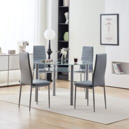 Comfy Living Ltd 5 Piece Glass 120cm Round Dining Set With Faux Leather Chairs in Grey - Size: 5 Pack - thumbnail 1