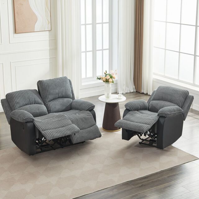 FURNITURE ONE Electric Reclining Sofa Set, Sectional Sofa Suite - 1+2 Sofa Set in Grey - Size: 1 Pack - image 1