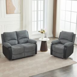 FURNITURE ONE Electric Reclining Sofa Set, Sectional Sofa Suite - 1+2 Sofa Set in Grey - Size: 1 Pack - thumbnail 4