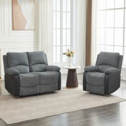 FURNITURE ONE Electric Reclining Sofa Set, Sectional Sofa Suite - 1+2 Sofa Set in Grey - Size: 1 Pack - thumbnail 3