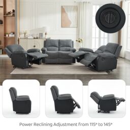 FURNITURE ONE Electric Reclining Sofa Set, Sectional Sofa Suite - 1+2 Sofa Set in Grey - Size: 1 Pack - thumbnail 7