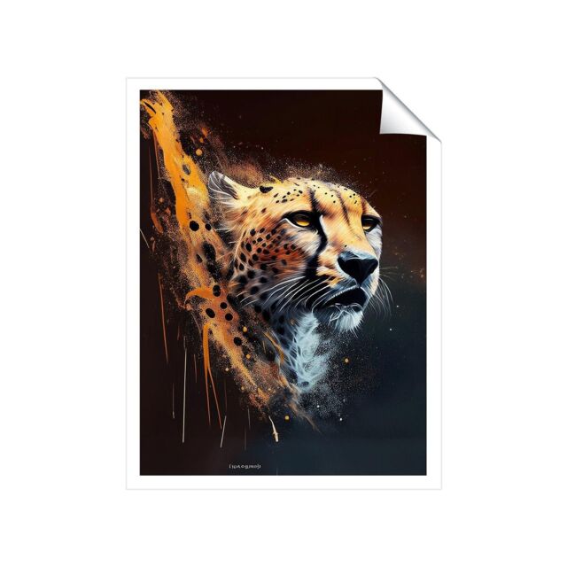 "Warren Reed - Designer Cheetah Face Splashart Dark Background Unframed Art Print - Size: W20"" x H30""" - image 1
