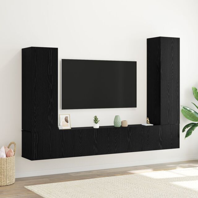 Berkfield Home 4 Piece TV Cabinet Set Wall-mounted Black Oak Engineered Wood - image 1