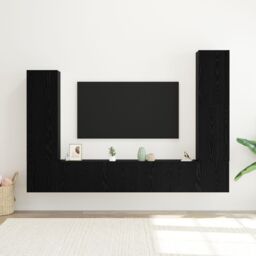 Berkfield Home 4 Piece TV Cabinet Set Wall-mounted Black Oak Engineered Wood - thumbnail 4