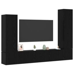 Berkfield Home 4 Piece TV Cabinet Set Wall-mounted Black Oak Engineered Wood - thumbnail 3