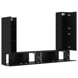 Berkfield Home 4 Piece TV Cabinet Set Wall-mounted Black Oak Engineered Wood - thumbnail 5